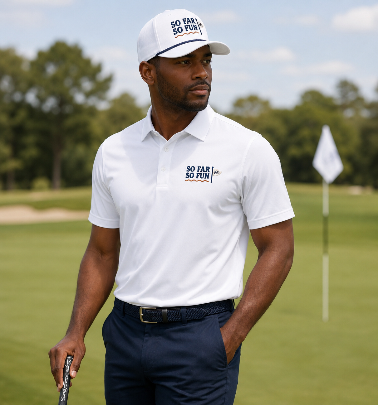 Men’s So Far So Fun Nike Dri FIT Golf Polo